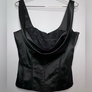White House Black Market Black Satin and Lace Bustier